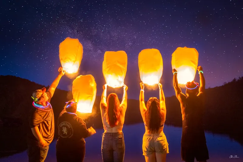 Sky Lanterns at Night