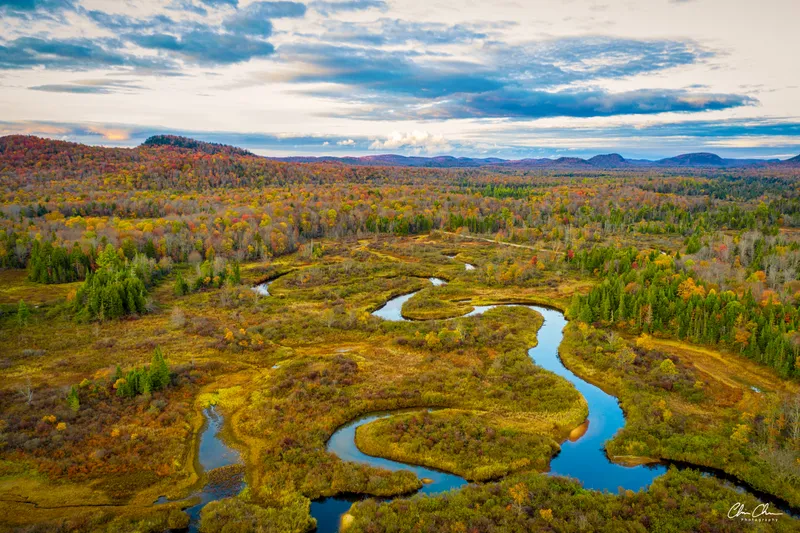 Aerial Winding River in Autumn