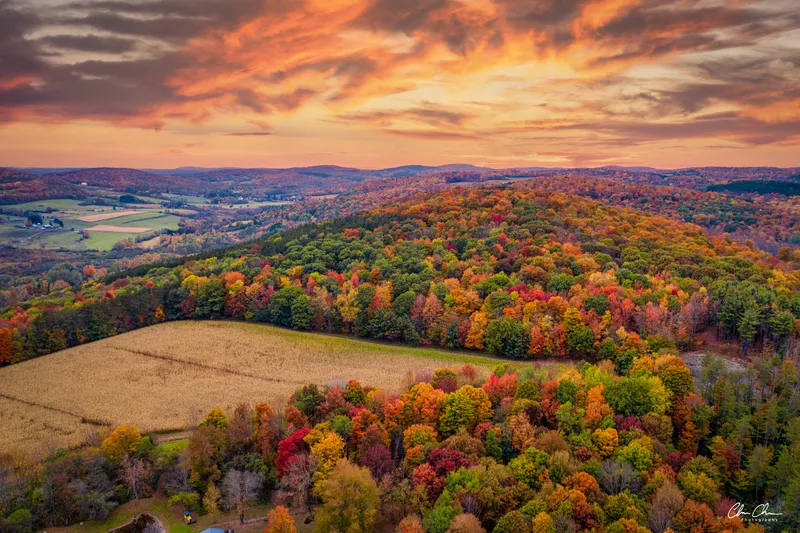 Aerial Autumn Countryside Sunset
