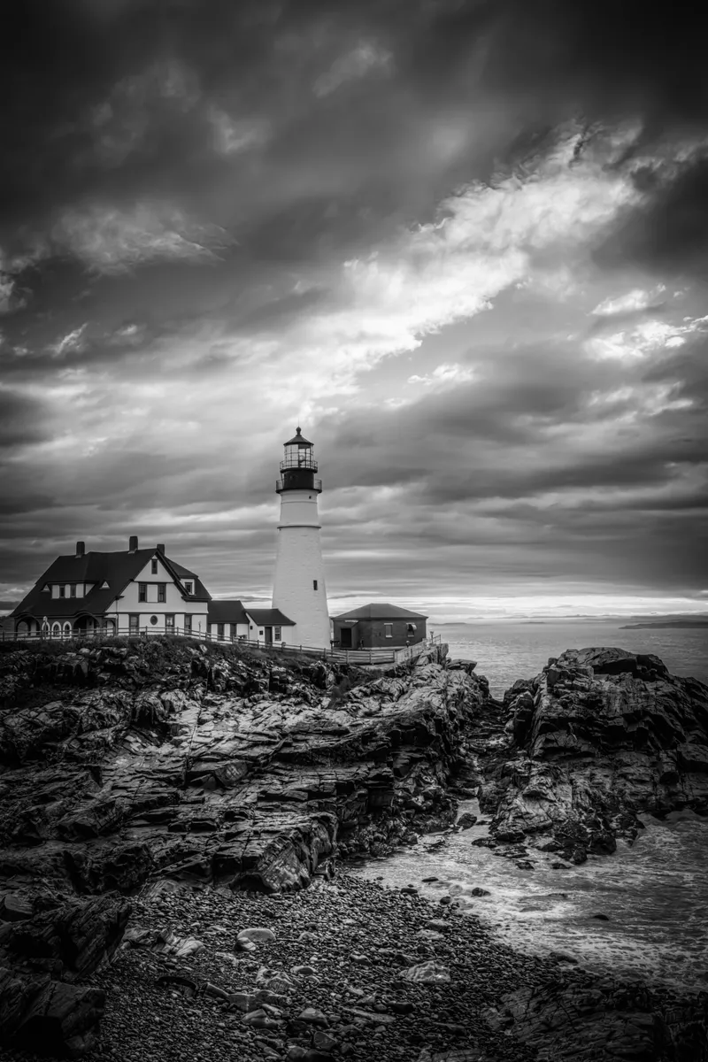 Portland Head Lighthouse in Black and White