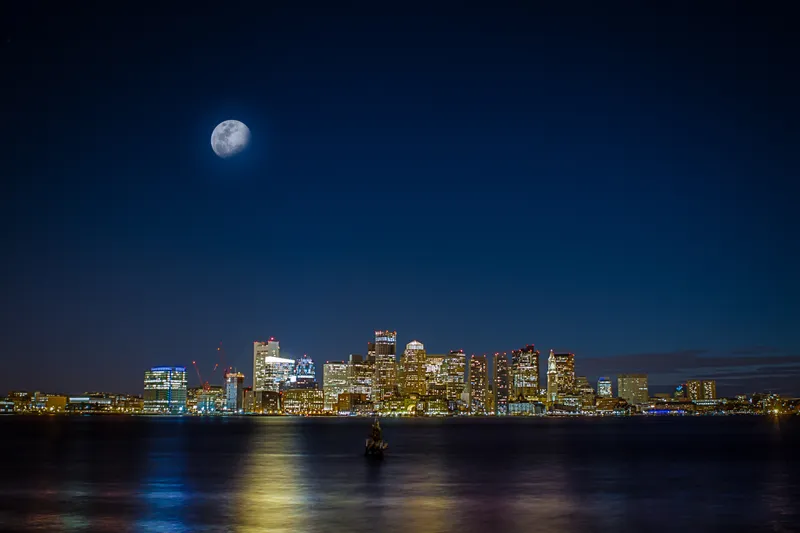 Boston Skyline Moonrise